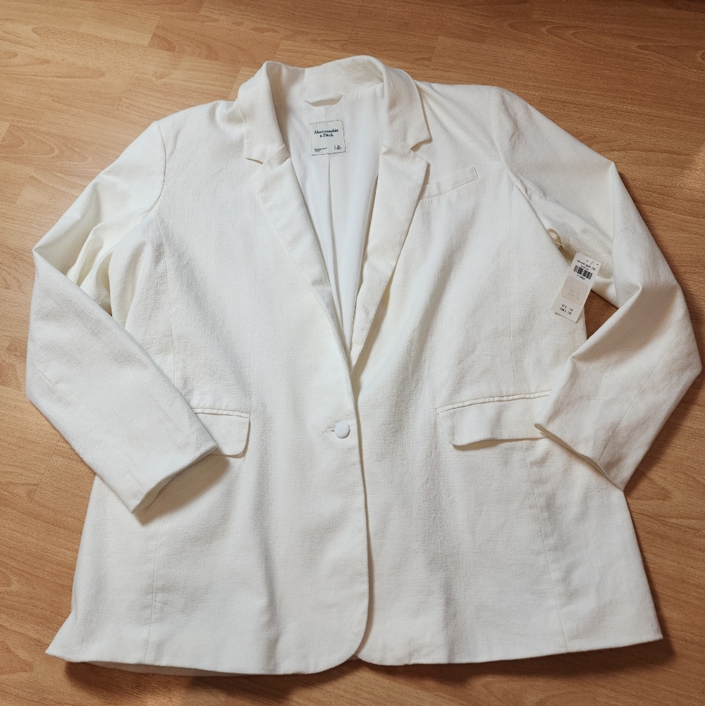 NWT‎ A&F Linen Blend White Blazer Jacket Women's Size XL (Blemish)